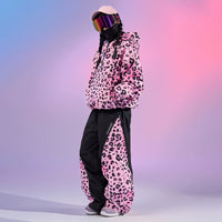 DOOREK Pink Leopard Print Waterproof Ski Suit Set