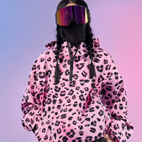DOOREK Pink Leopard Print Waterproof Ski Suit Set