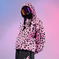 DOOREK Pink Leopard Print Waterproof Ski Suit Set
