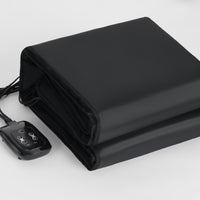 Black Oxford fabric infrared sauna blanket with remote control, featuring adjustable temperature and timer settings for safe heat therapy.