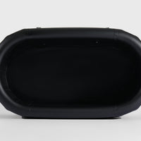 Top view of a compact, black inflatable ice bath tub