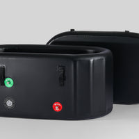 A compact, black inflatable ice bath tub with the cover