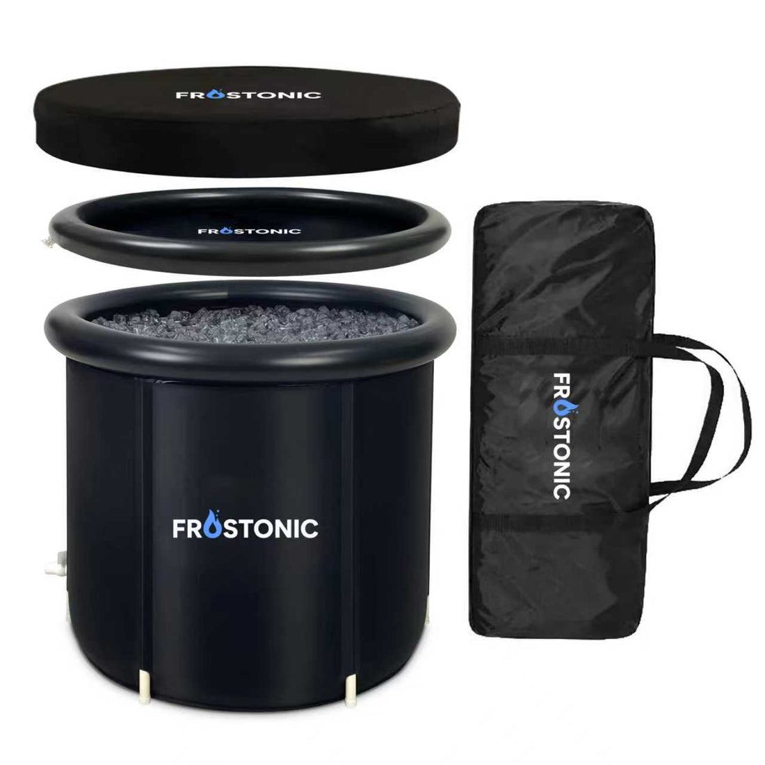 Frostonic ice bucket with lid and carrying bag on a white background