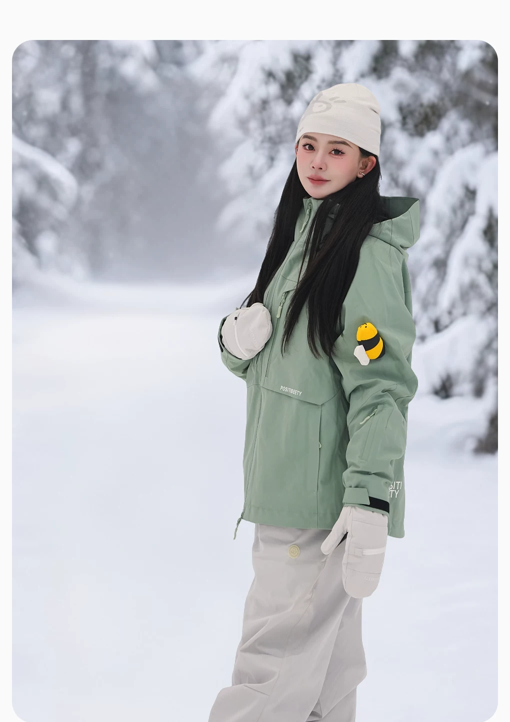 POSITIBEETY 3L Alpine Charm Padded Snow Jacket - Dusty Green