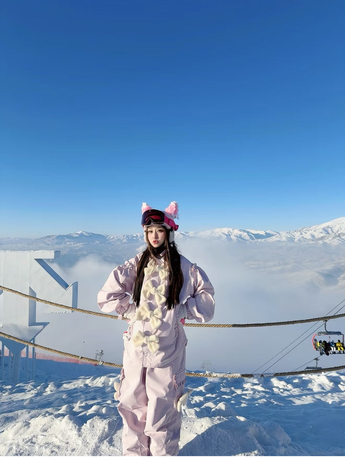 LMD Snow Pinky Plush Ribbon 3L Snowboarding Suit - Elegant