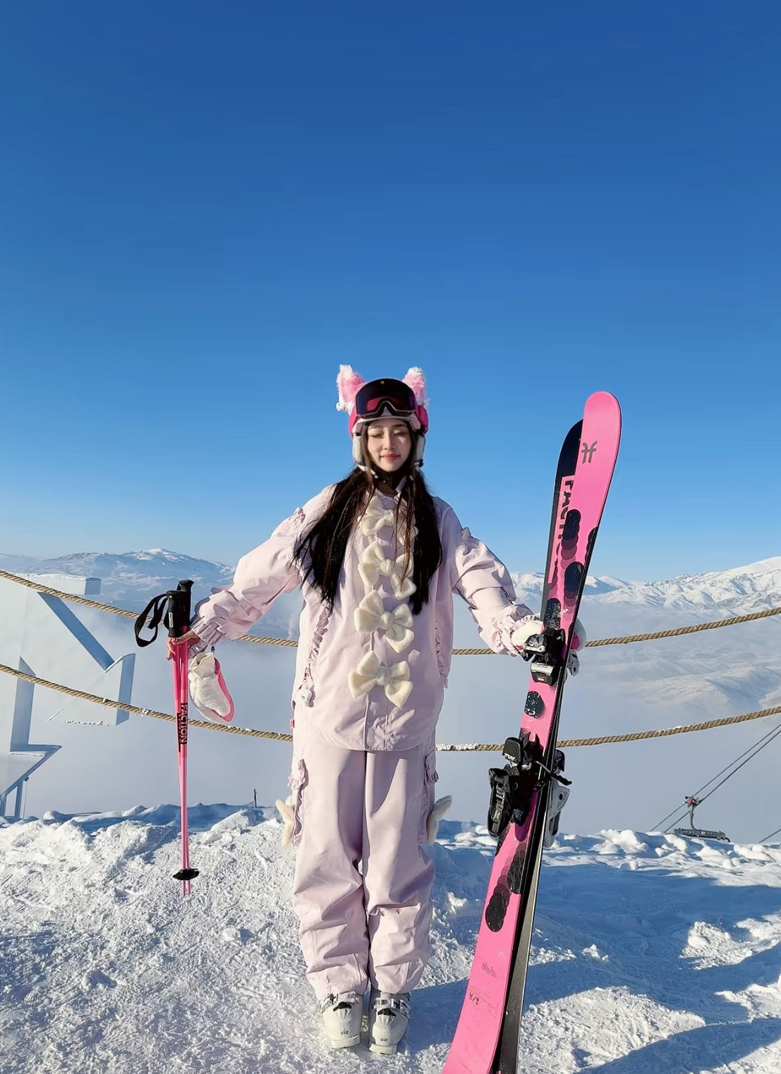 LMD Snow Pinky Plush Ribbon 3L Snowboarding Suit - Elegant