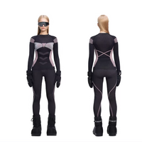 Black and gray outfit with gloves and boots on a white background