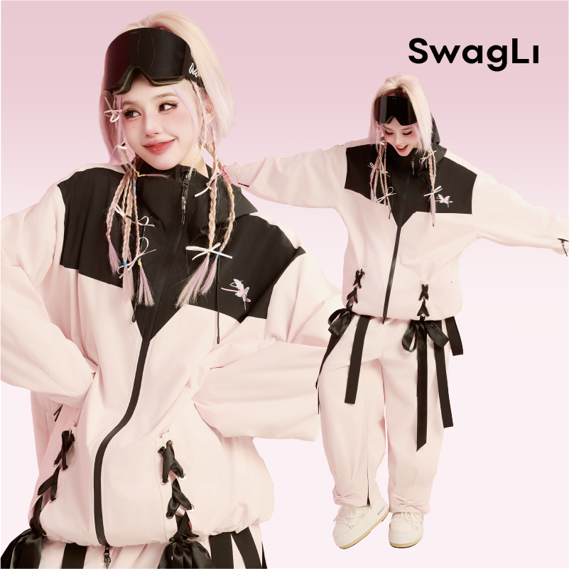 Swagli Black & Pink Butterfly Ski Suit