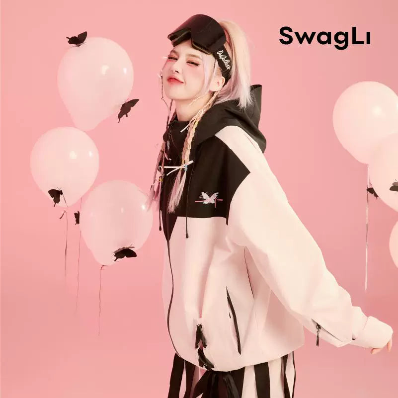 Swagli Black & Pink Butterfly Ski Suit