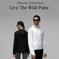Two people wearing athletic clothing with 'Pyrovibe' branding and 'Live The Wild Pulse' text on a gray background.