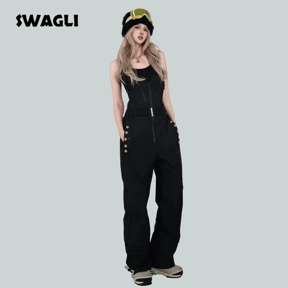 SWAGLI ShadowLine Snow Bib Pants & Cropped Jacket Set