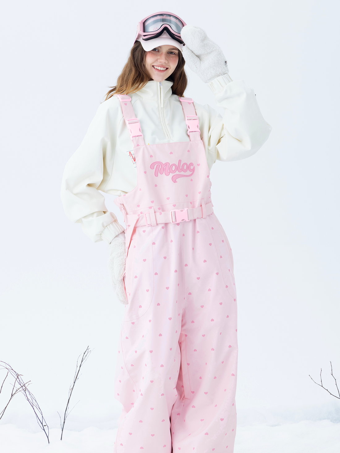 Molocoster Pink Heart Fur-Trimmed Ski Suit Set