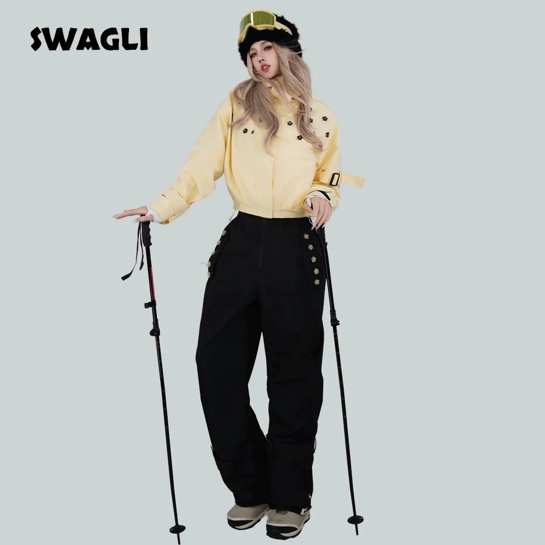 SWAGLI ShadowLine Snow Bib Pants & Cropped Jacket Set
