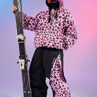 DOOREK Pink Leopard Print Waterproof Ski Suit Set