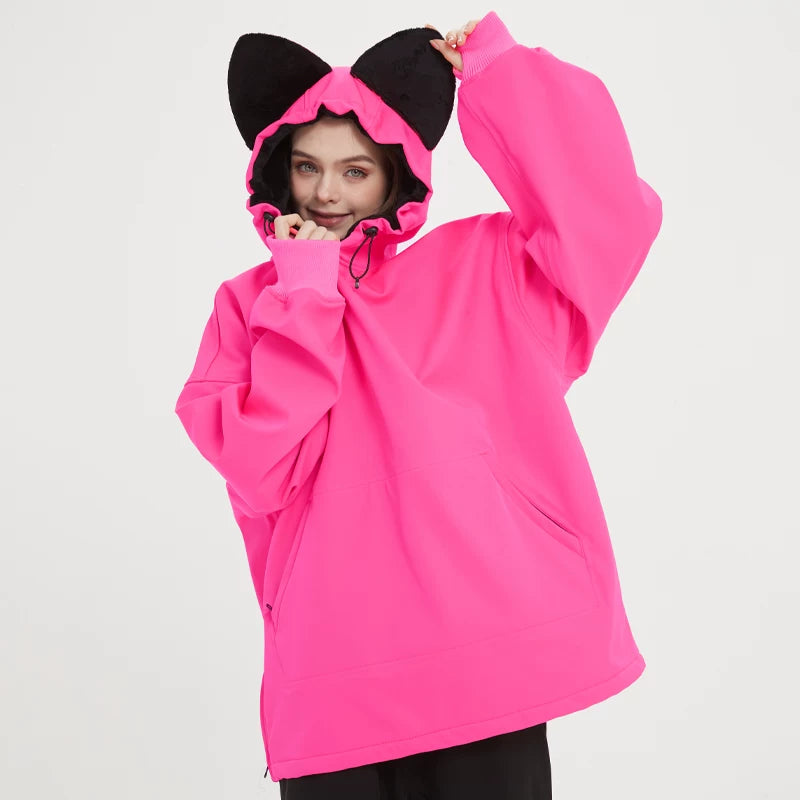 DOOREK Fleece-Lined Bunny Ear Waterproof Ski Hoodie