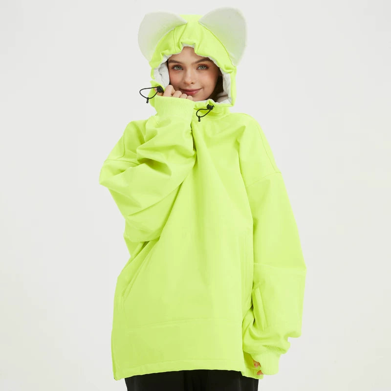 DOOREK Fleece-Lined Bunny Ear Waterproof Ski Hoodie