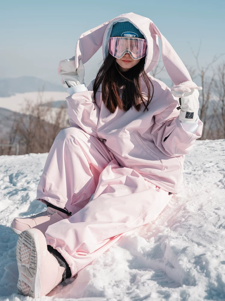 DOOREK Long Bunny Ear Waterproof Ski Hoodie