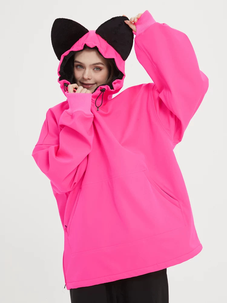 DOOREK Fleece-Lined Bunny Ear Waterproof Ski Hoodie