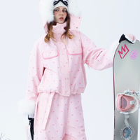 Molocoster Pink Heart Fur-Trimmed Ski Suit Set