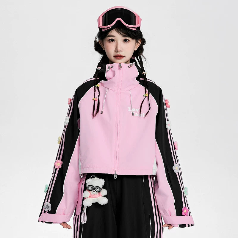 Lovely Ant Sweet Pink & Black Color-Blocked Ski Suit Set
