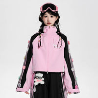 Lovely Ant Sweet Pink & Black Color-Blocked Ski Suit Set
