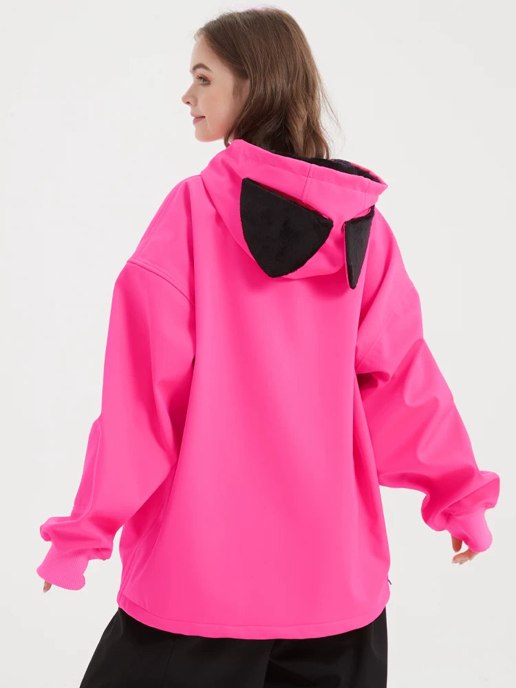 DOOREK Fleece-Lined Bunny Ear Waterproof Ski Hoodie