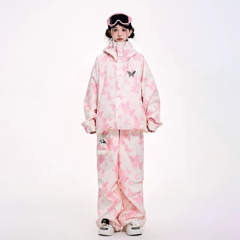 Lovely Ant Butterfly Print Waterproof Ski Suit Set
