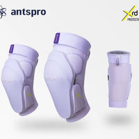 Three Antspro knee support sleeves in a pale lavender-purple color, displayed against a light gray background with Antspro branding and an Xrd Protection logo.