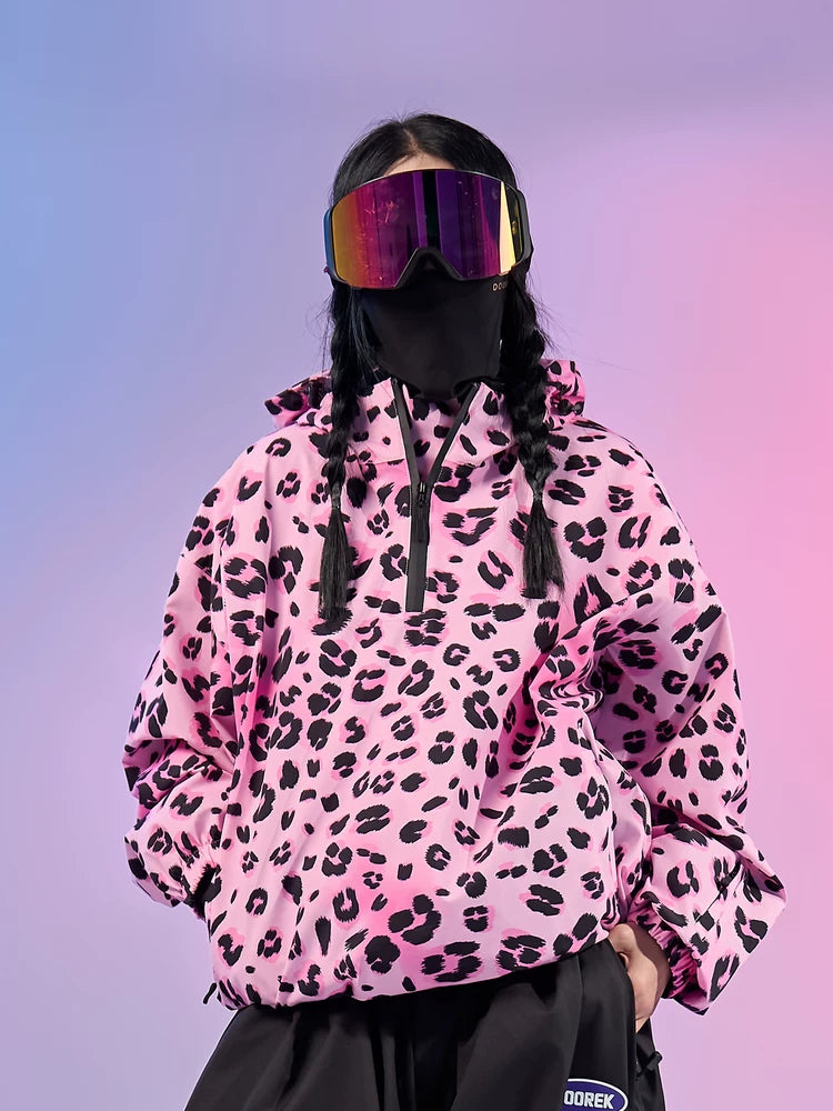 DOOREK Pink Leopard Print Waterproof Ski Suit Set