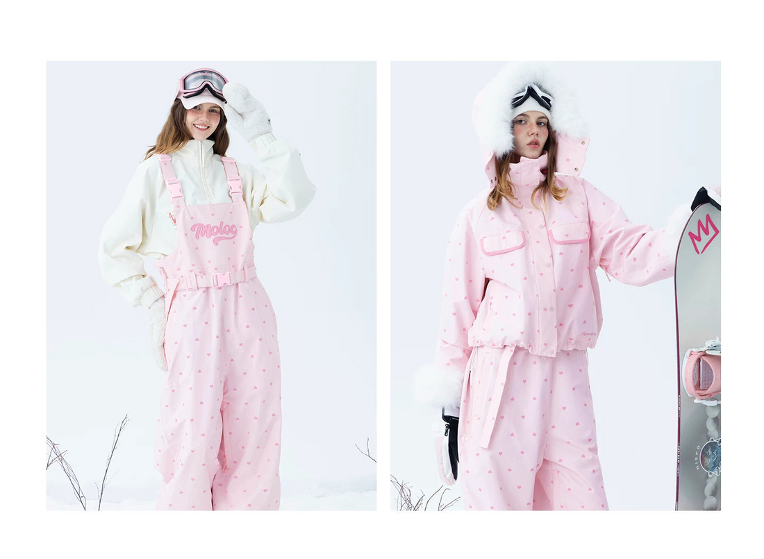 Molocoster Pink Heart Fur-Trimmed Ski Suit Set