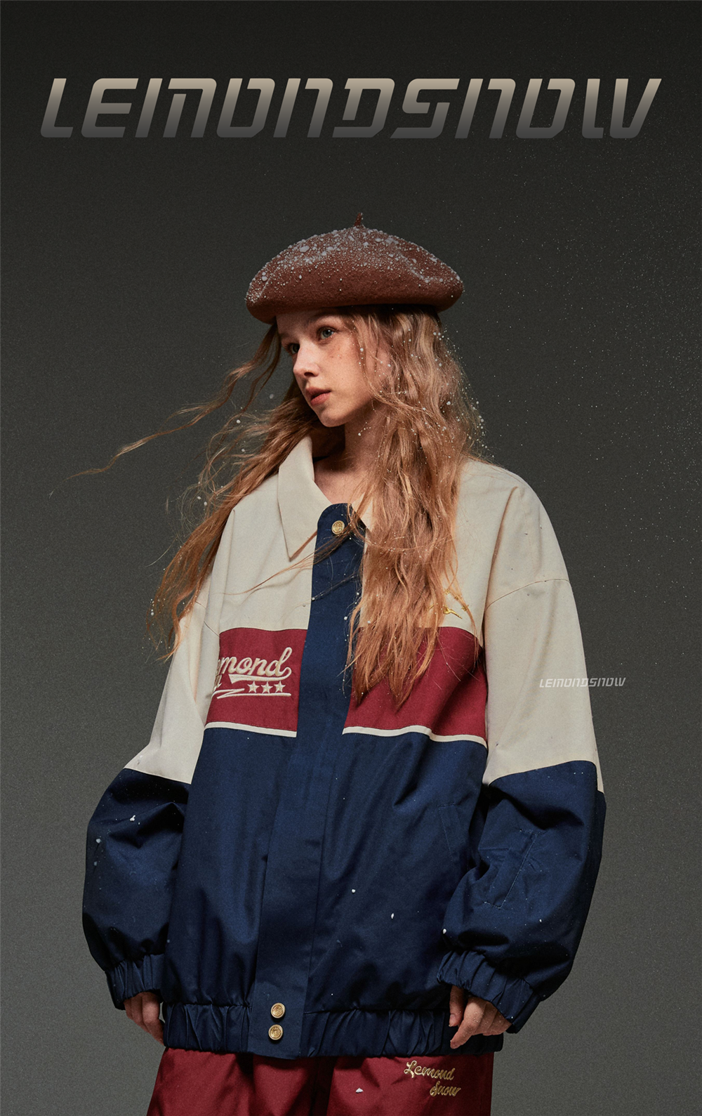 Person wearing a colorful jacket with 'Diamond' branding against a dark background