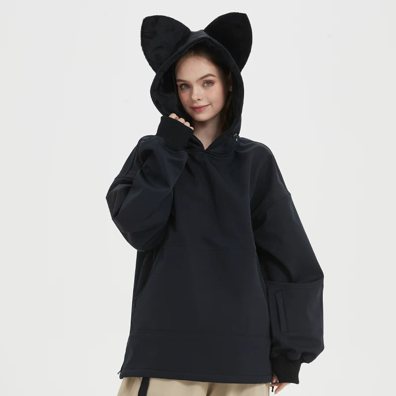 DOOREK Fleece-Lined Bunny Ear Waterproof Ski Hoodie