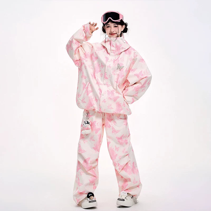 Lovely Ant Butterfly Print Waterproof Ski Suit Set