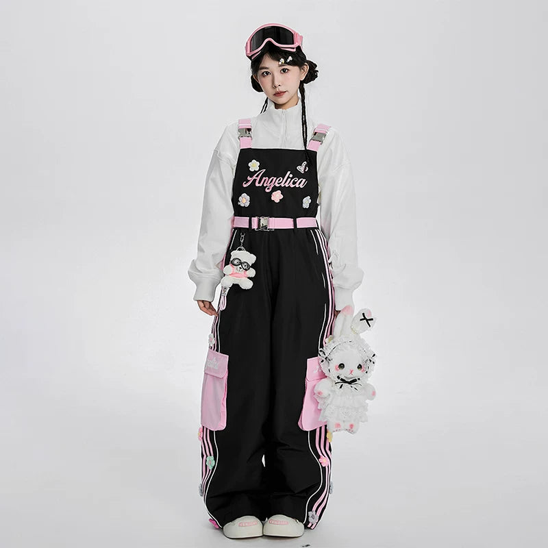 Lovely Ant Sweet Pink & Black Color-Blocked Ski Suit Set