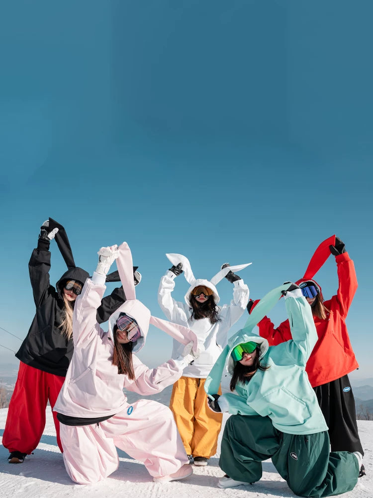 DOOREK Long Bunny Ear Waterproof Ski Hoodie