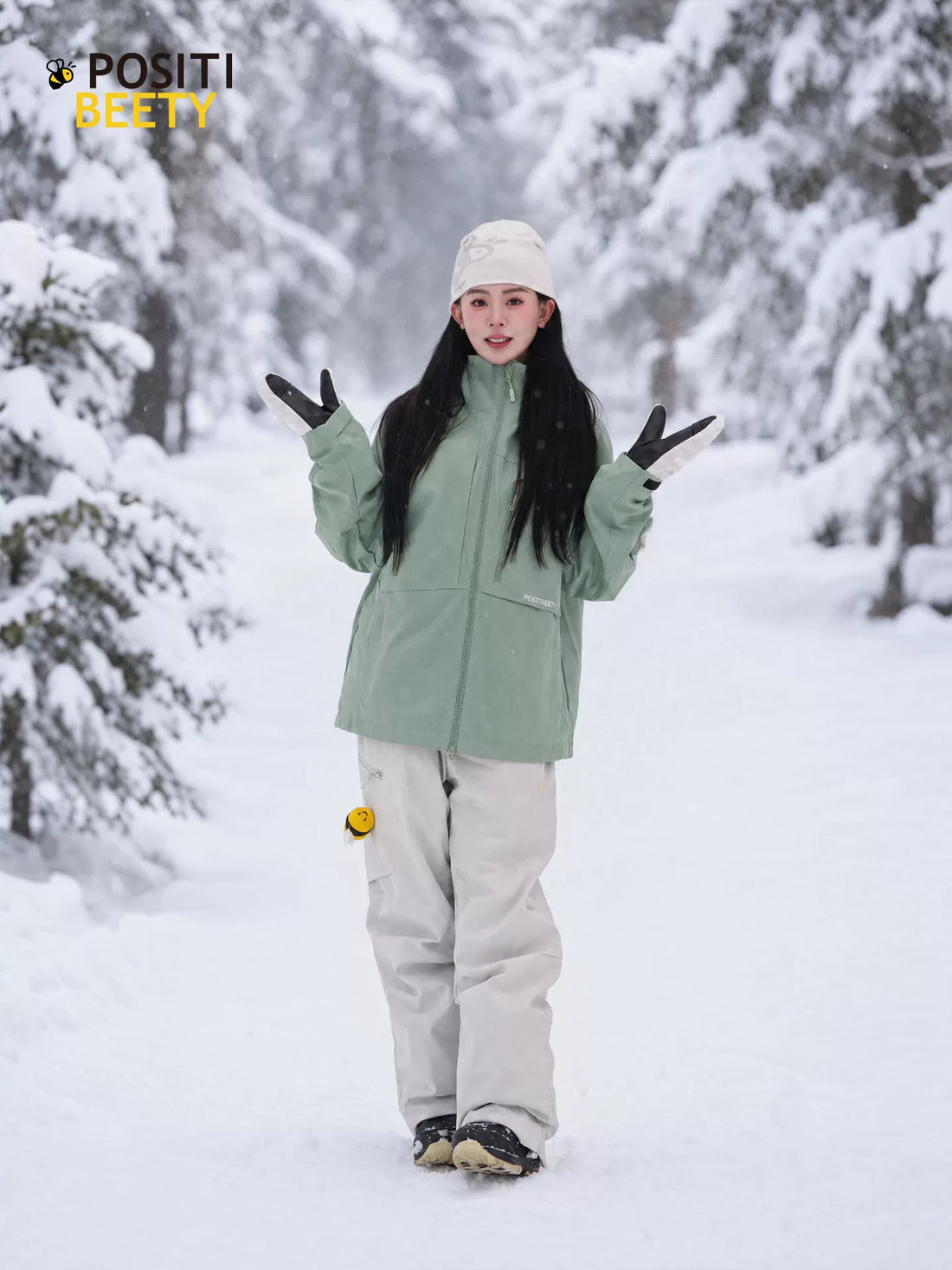 POSITIBEETY 3L Alpine Charm Padded Snow Jacket - Dusty Green