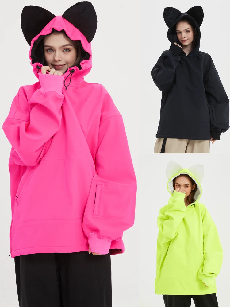 DOOREK Fleece-Lined Bunny Ear Waterproof Ski Hoodie