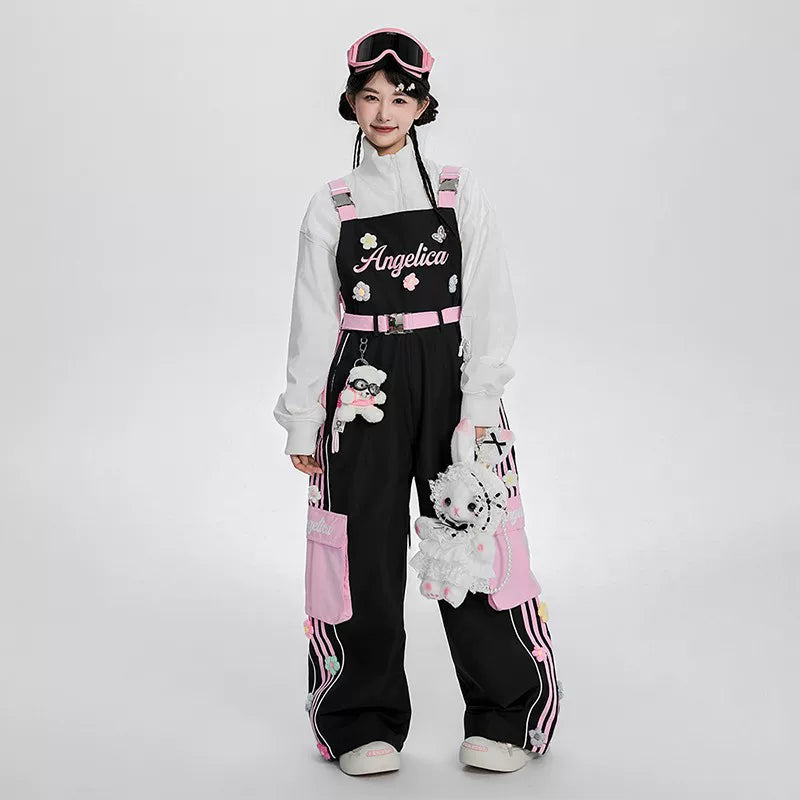 Lovely Ant Sweet Pink & Black Color-Blocked Ski Suit Set