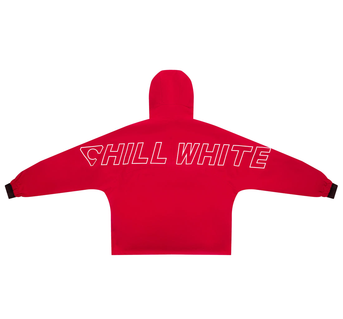 Red hoodie with &