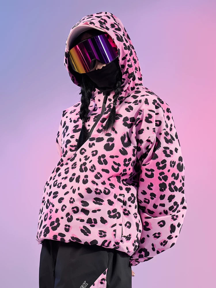 DOOREK Pink Leopard Print Waterproof Ski Suit Set