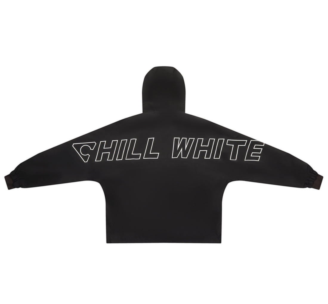 Black hoodie with 'CHILL WHITE' text on a white background