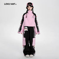 Lovely Ant Sweet Pink & Black Color-Blocked Ski Suit Set
