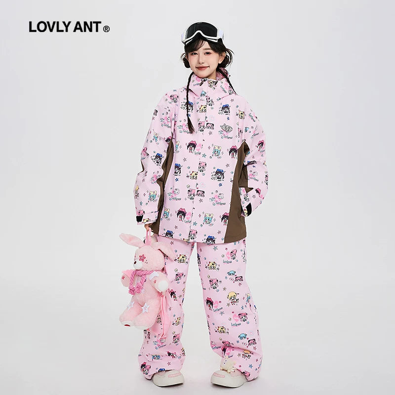 Lovely Ant Y2K Aesthetic Graphic Waterproof Ski Suit Set