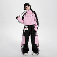 Lovely Ant Sweet Pink & Black Color-Blocked Ski Suit Set