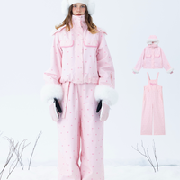 Molocoster Pink Heart Fur-Trimmed Ski Suit Set
