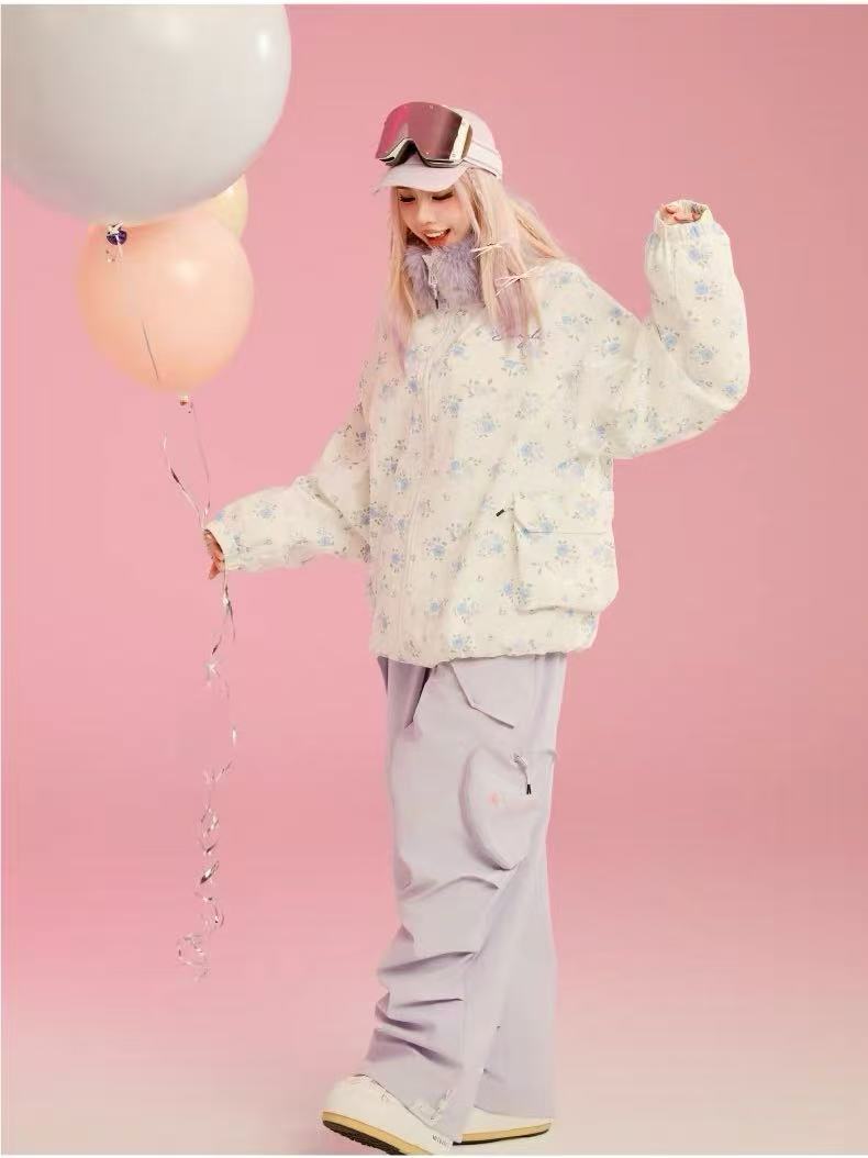Swagli Floral Pattern with Fur Collar Snowboarding Jacket