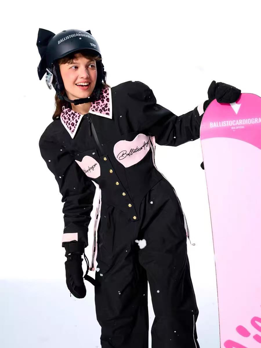 BCG Black & Pink Slim Fit Insulated One-Piece Ski Suit