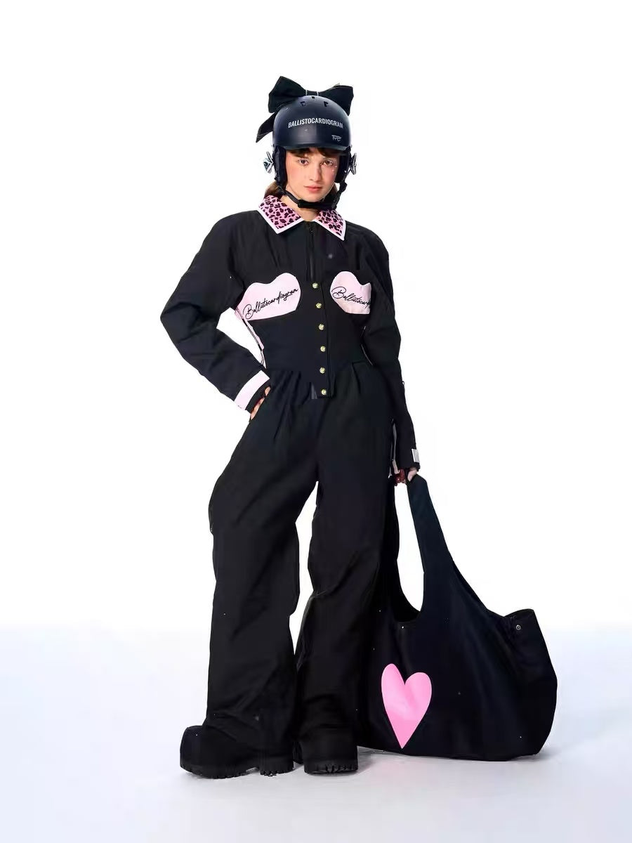 BCG Black & Pink Slim Fit Insulated One-Piece Ski Suit